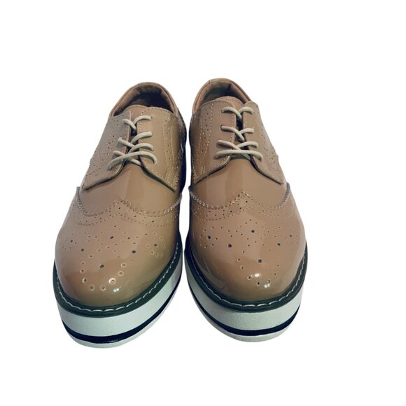 Platform Lace-Up Wingtips Oxford Shoes -Beige Women's Sz 8.5 Vegan Steampunk - Picture 7 of 9